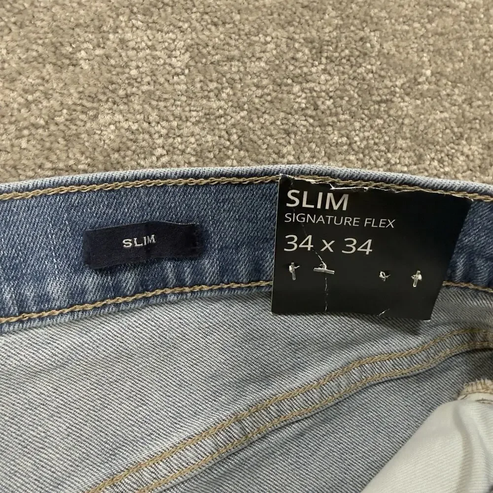 J.Crew‎ Mens Slim Signature Flex Jeans Light Wash Denim Blue 34x34 Stretch NWT